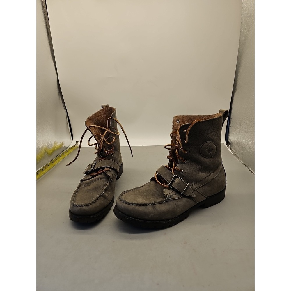 Polo Ralph Lauren Ranger Buckle Boots Mens Grey/Olive Nubuck Leather Sz 10.5 D